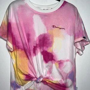 5 for $50 - CHAMPION Tie Dye Tie Front Crop Shirt
